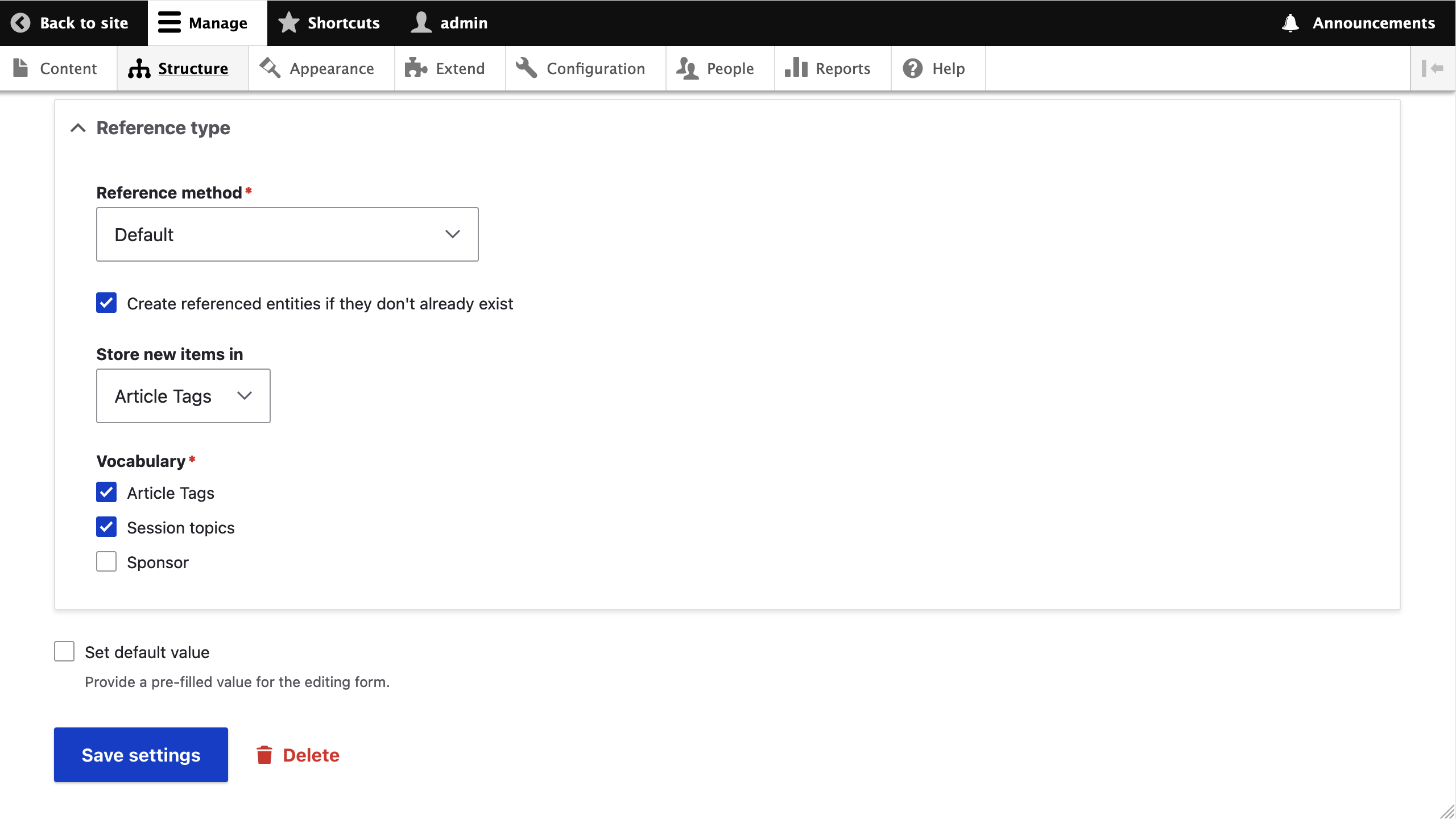 Manage form display page