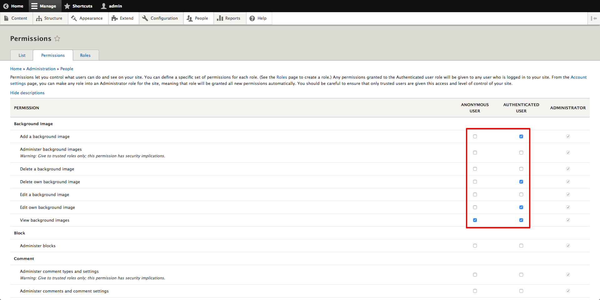 Background Image: Permissions