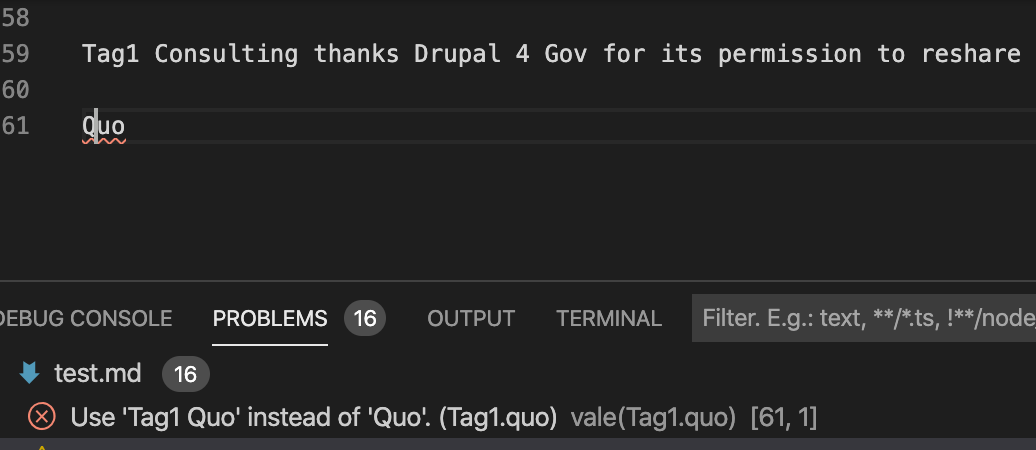 A test for Tag1 Quo, showing an error the incorrectly formatted name.