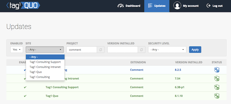 Filtering on modules in Tag1 Quo